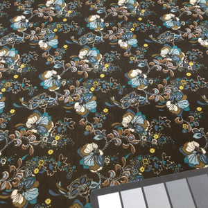Teal/Brown/Black Floral | Lightweight Sheer Mesh Knit Fabric | Clothing and Apparel | By The Yard | 60 inch Wide