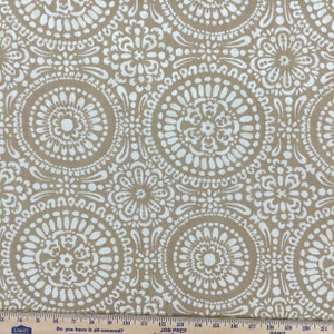 Medallion Geo Jacquard in Light Brown and Cream | R-MANDY LATTE | Upholstery Fabric | Regal Fabrics Brand | 54 inch Wide | By the Yard