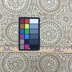 Medallion Geo Jacquard in Light Brown and Cream | R-MANDY LATTE | Upholstery Fabric | Regal Fabrics Brand | 54 inch Wide | By the Yard