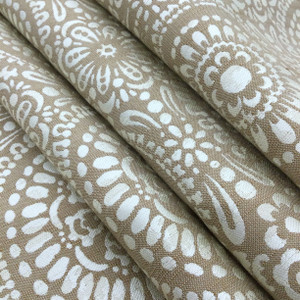 Medallion Geo Jacquard in Light Brown and Cream | R-MANDY LATTE | Upholstery Fabric | Regal Fabrics Brand | 54 inch Wide | By the Yard