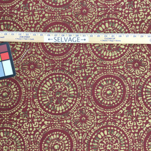 Medallion Geo Jacquard in Red and Gold  R-MANDY RED | Upholstery Fabric | Regal Fabrics Brand | 54 inch Wide | By the Yard