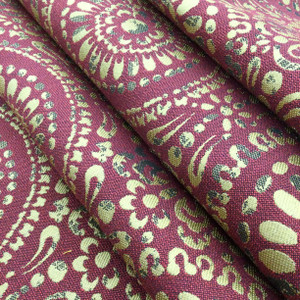 Medallion Geo Jacquard in Red and Gold  R-MANDY RED | Upholstery Fabric | Regal Fabrics Brand | 54 inch Wide | By the Yard