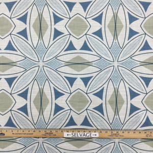 Large Scale Modern Geo Fern in Blue / Grey / Linen | R-MEYER AEGEAN | Upholstery Fabric | Regal Fabrics Brand | 54 inch Wide | By the Yard