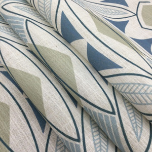 Large Scale Modern Geo Fern in Blue / Grey / Linen | R-MEYER AEGEAN | Upholstery Fabric | Regal Fabrics Brand | 54 inch Wide | By the Yard
