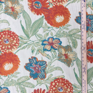 Tropical Floral Jacquard in Red / Blue / Green / Cream | R-RENEE CREAM | Upholstery Fabric | Regal Fabrics Brand | 54 inch Wide | By the Yard