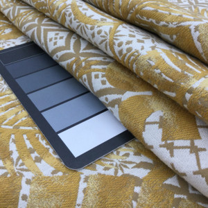 Leaf Fronds and Decorative Blocks in Gold / Beige / Off White | Upholstery & Heavy Curtain Fabric | 54 wide | By The Yard