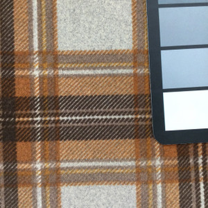 Tartan Plaid Velvet Fabric | Orange, Taupe, Grey | Heavyweight Upholstery | Microfiber Velvet | 54 wide | By The Yard