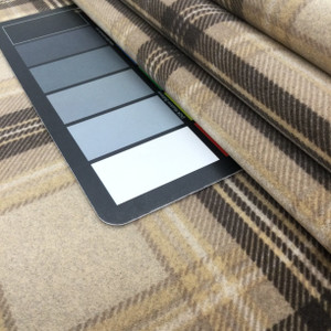 Tartan Plaid Velvet Fabric | Beige / Taupe / Off White | Heavyweight Upholstery | Microfiber Velvet | 54 wide | By The Yard