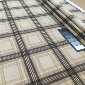 Tartan Plaid Velvet Fabric | Beige / Taupe / Off White | Heavyweight Upholstery | Microfiber Velvet | 54 wide | By The Yard