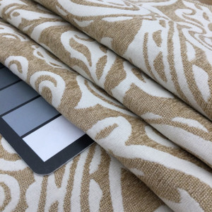 Coba in Taupe | Upholstery & Heavy Curtain Fabric | Swirling Paisley Jacquard in Off White and Beige | 54 wide | By The Yard