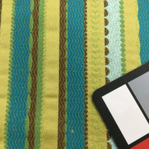 Divine Stripe in Ultramarine | Upholstery & Heavy Curtain Fabric | Decorative Stripes in Turquoise / Green / Brown | 54 wide | By The Yard
