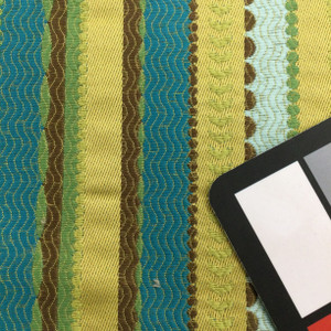 Divine Stripe in Ultramarine | Upholstery & Heavy Curtain Fabric | Decorative Stripes in Turquoise / Green / Brown | 54 wide | By The Yard