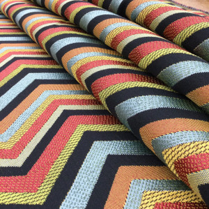 Grand Reggae in Onyx | Upholstery & Heavy Curtain Fabric | Chevron in Black / Blue / Red / Gold | 54 wide | By The Yard