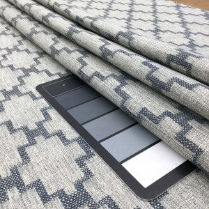 Zia in Cobalt | Upholstery & Curtain Fabric | Geometric Lattice in Blue and Off White | 54 wide | By The Yard