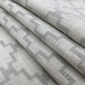 Zia in Mushroom | Upholstery & Curtain Fabric | Geometric Lattice in Grey and Off White | 54 wide | By The Yard
