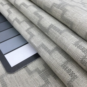 Zia in Mushroom | Upholstery & Curtain Fabric | Geometric Lattice in Grey and Off White | 54 wide | By The Yard