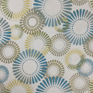 Grand Carousel in Turquoise | Upholstery & Heavy Curtain Fabric | Decorative Circles in Turquoise Blue / Gold / Off White | 54 wide | By The Yard