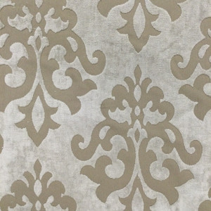 Mistique in Mushroom | Chenille Upholstery Fabric |  Damask in Taupe | 54 wide | By The Yard