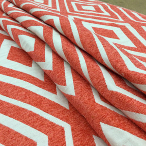 Eternity in Coral | Upholstery & Heavy Curtain Fabric | Diamond Design in Coral and Pearl | 54 wide | By The Yard