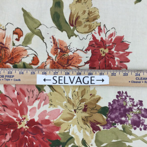 Large Scale Watercolor Floral in Red / Green / Orange on Off White | Home Decor Fabric  | Cotton | 54" Wide | By the Yard