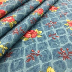 Vintage Rose Floral in Teal / Red / Green | Home Decor Fabric  | Cotton | 54" Wide | By the Yard