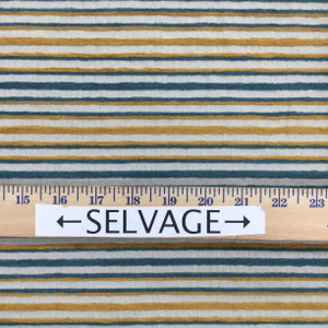 Horizontal Chenille Stripes in Off White, Gold, and Teal | Upholstery / Slipcover Fabric | 54" Wide | By the Yard