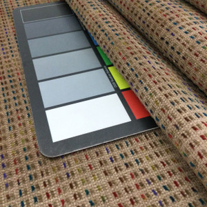 Brown with Multicolored Dashes  | Low-pile Chenille Microfiber Fabric  | Rubber-backed Heavy Duty Upholstery | 54" Wide | By the Yard