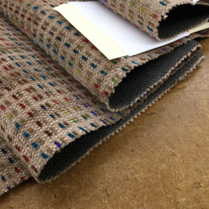 Brown with Multicolored Dashes  | Low-pile Chenille Microfiber Fabric  | Rubber-backed Heavy Duty Upholstery | 54" Wide | By the Yard