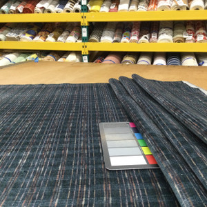 Blue with Pink and White Streaks | Low-pile Chenille Microfiber Fabric  | Rubber-backed Heavy Duty Upholstery | 54" Wide | By the Yard