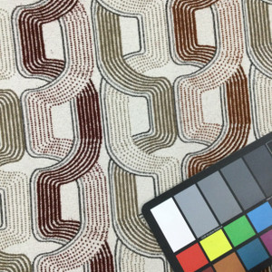 Geometric Design in Off White, Taupe, Burgundy, and Orange | Upholstery / Slipcover Fabric | 54" Wide | By the Yard