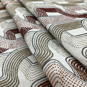 Geometric Design in Off White, Taupe, Burgundy, and Orange | Upholstery / Slipcover Fabric | 54" Wide | By the Yard