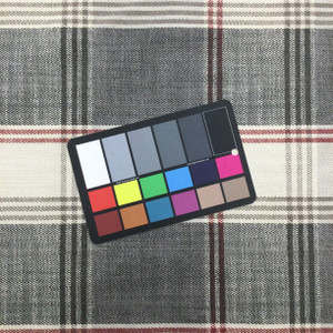 Plaid in Grey, Off White and Red |  Woven Textured | Finished Blackout Curtain Lining | Drapery Fabric | 54" Wide | By the Yard