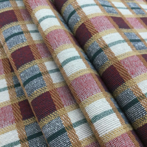 Vintage Plaid in Red, Green, Off White, and Tan  | Upholstery / Slipcover Fabric | 54" Wide | By the Yard