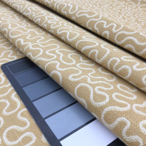 Squiggles Jacquard Fabric | Gold and Off White | Heavyweight Upholstery | 54" Wide | By the Yard