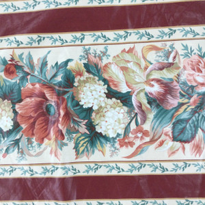 English Floral Stripe Fabric in Red / Off White / Green | Upholstery / Curtains | 54" Wide | By the Yard