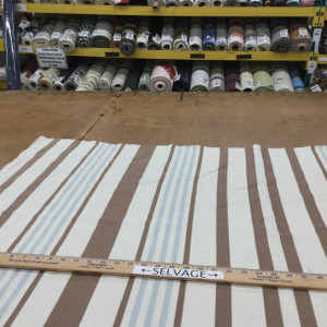 Nautical Stripe in Brown / Light Blue and Off White  | Home Decor Fabric | Linen Blend | 54" Wide | By the Yard