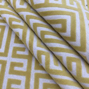 Greek Key Maze Cut Velvet Fabric in Mustard Yellow | Heavyweight Upholstery | 54" Wide | By the Yard | Kendall in Dijon