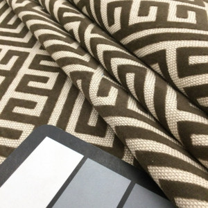 Greek Key Maze Cut Velvet Fabric in Truffle Brown | Heavyweight Upholstery | 54" Wide | By the Yard | Kendall in Truffle