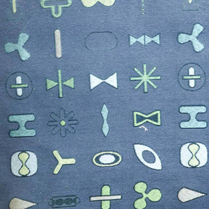 2.75 Yard Piece of Navy Blue Teal Green Embroidered Symbols Upholstery Fabric By The Yard 54"W