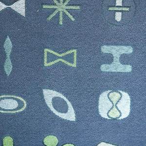 2.75 Yard Piece of Navy Blue Teal Green Embroidered Symbols Upholstery Fabric By The Yard 54"W
