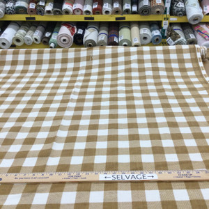 Checked Fabric in Tan and White | Home Decor / Drapery | 68" Wide | By the Yard