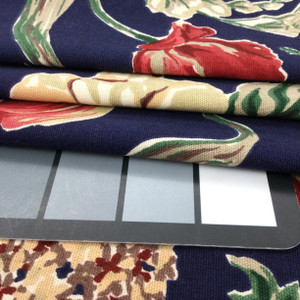 Contemporary Floral in Dark Blue / Red / Green / Taupe | Home Decor Fabric | Cotton | 54 Wide | By the Yard