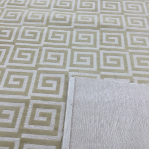 Greek Key Cut Velvet Fabric in Beige | Heavyweight Upholstery | 54" Wide | By the Yard | Amaze in Wheat