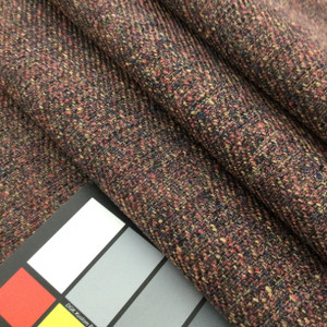 Blue / Red / Tan Variegated Woven Fabric | Upholstery | Heavy Weight | 54" Wide | By the Yard |  "Coco" Bouquet