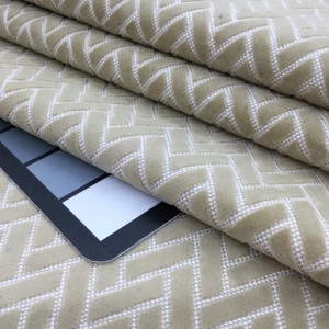 Herringbone Cut Velvet Fabric in Beige | Heavyweight Upholstery | 54" Wide | By the Yard | Kaleidoscope in Wheat