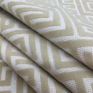 Greek Key Maze Cut Velvet Fabric in Wheat | Heavyweight Upholstery | 54" Wide | By the Yard | Kendall in Wheat