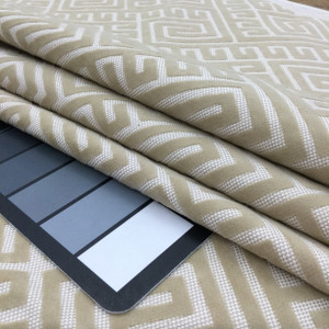 Greek Key Maze Cut Velvet Fabric in Wheat | Heavyweight Upholstery | 54" Wide | By the Yard | Kendall in Wheat