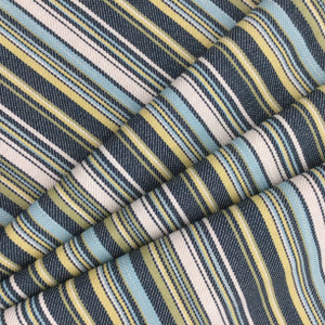Striped Jacquard Fabric in Blue / Green / White | Upholstery | Heavy Weight | 54" Wide | By the Yard | Filmore in Chambray