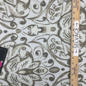 Contemporary Damask Jacquard Fabric | Taupe / Off White | Heavyweight Upholstery | 54" Wide | By the Yard | Sophia in Sesame