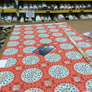 Medallions in Red / Teal / Off White | OUTDOOR Home Decor Fabric | Upholstery | 54" Wide | By the Yard | Dena Designs "Johara" in Watermelon